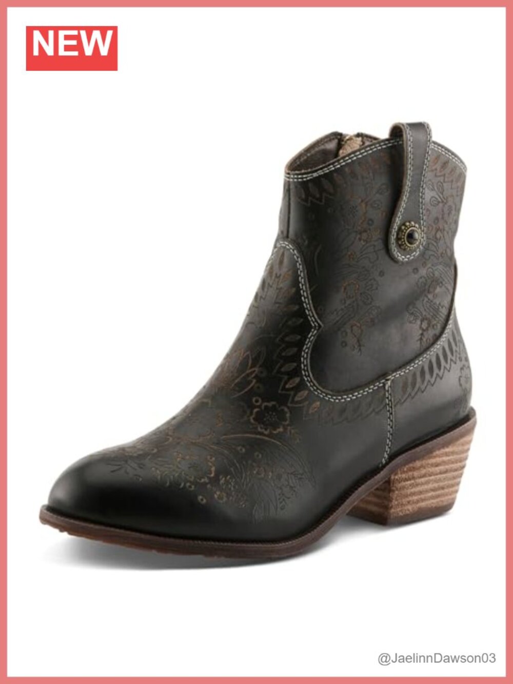 Women's Leather Ankle Boots with Inside Zipper - Hand-Painted Western Style